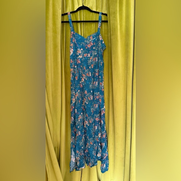 Natural Life | Patti Side Slit Maxi Dress Blue Turquoise Cream Roses New Medium - Picture 10 of 14